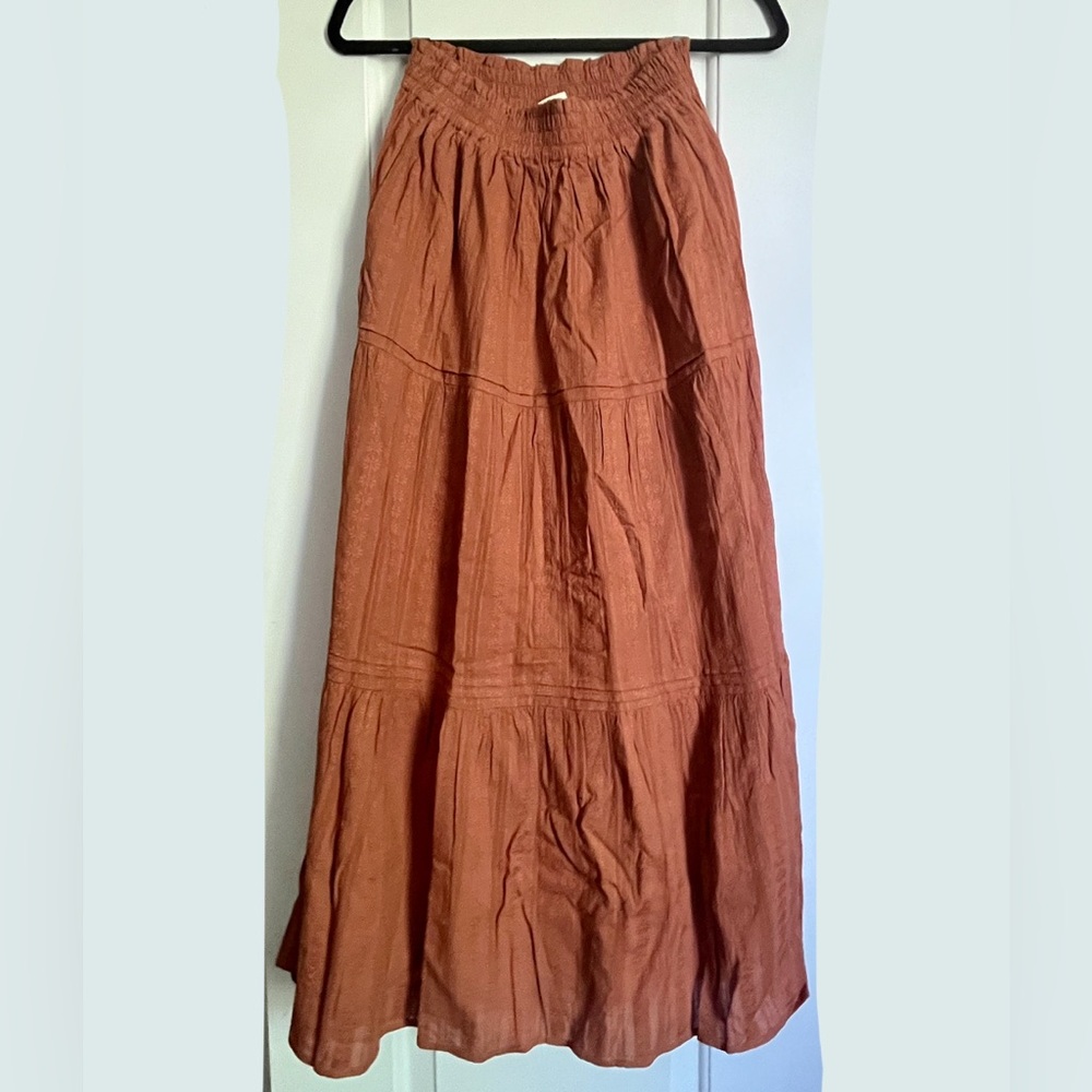 Rust Orange Flowy Boho Maxi Skirt
